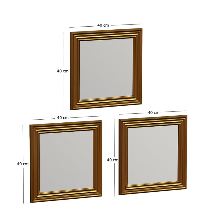 Hanah Home Juego de 3 Espejos Decorativos 'Otto - Gold' con Marco Dorado Brillante de MDF, 40x40x3 cm Hanah Home Juego de 3 Espejos Decorativos 'Otto - Gold' con Marco Dorado Brillante de MDF, 40x40x3 cm